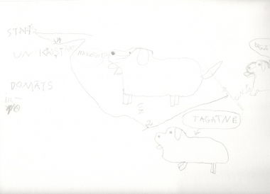 Matīsa Veinberga no bērnu invalīdu rehabilitācijas centra 'Mēs esam līdzās zīmējums. Viņš zīmēja Dotu (zīmēja turot zīmuli mutē, jo rokas viņam ir nespējīgas)